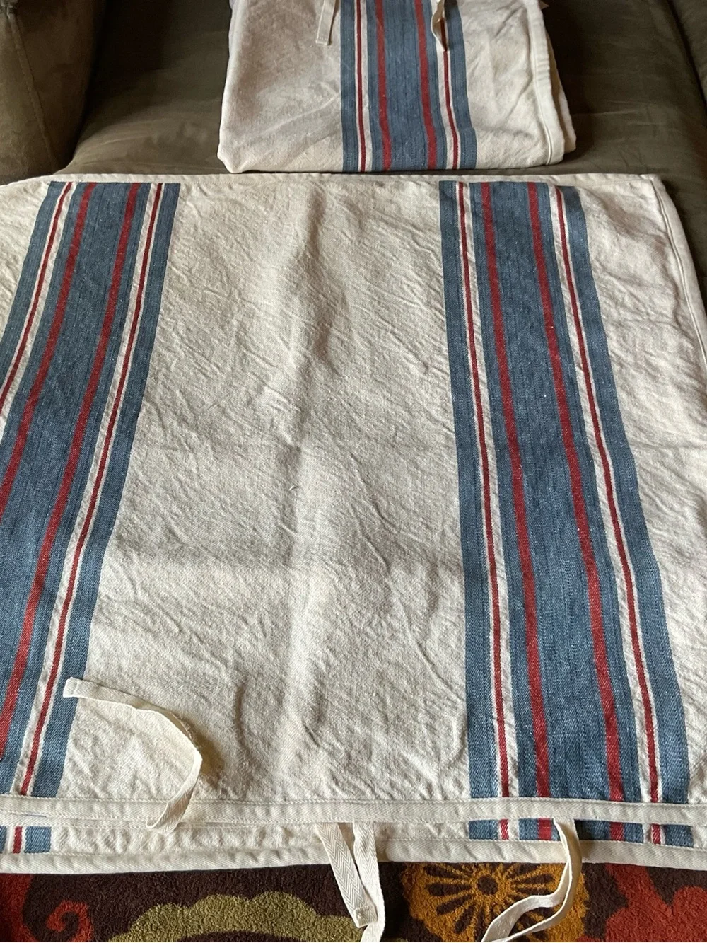 2 x Lauren Ralph Lauren KELSEY STRIPE Linen Cotton Euro Shams